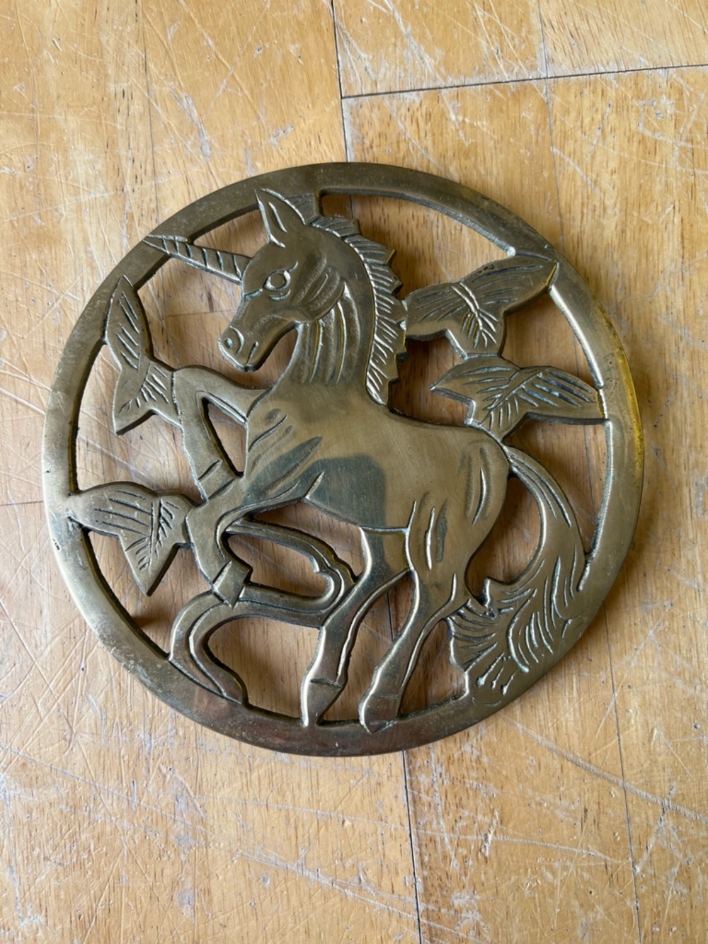 Brass Unicorn Trivet 1980-1990 kitchen wall art - Picture 12 of 13